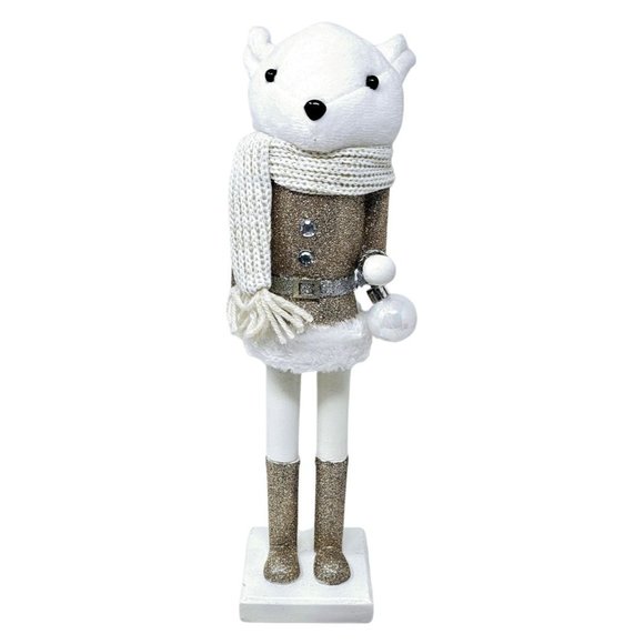 Winter White Teddy Bear Nutcracker 14", Party Decor Gift - Picture 1 of 5